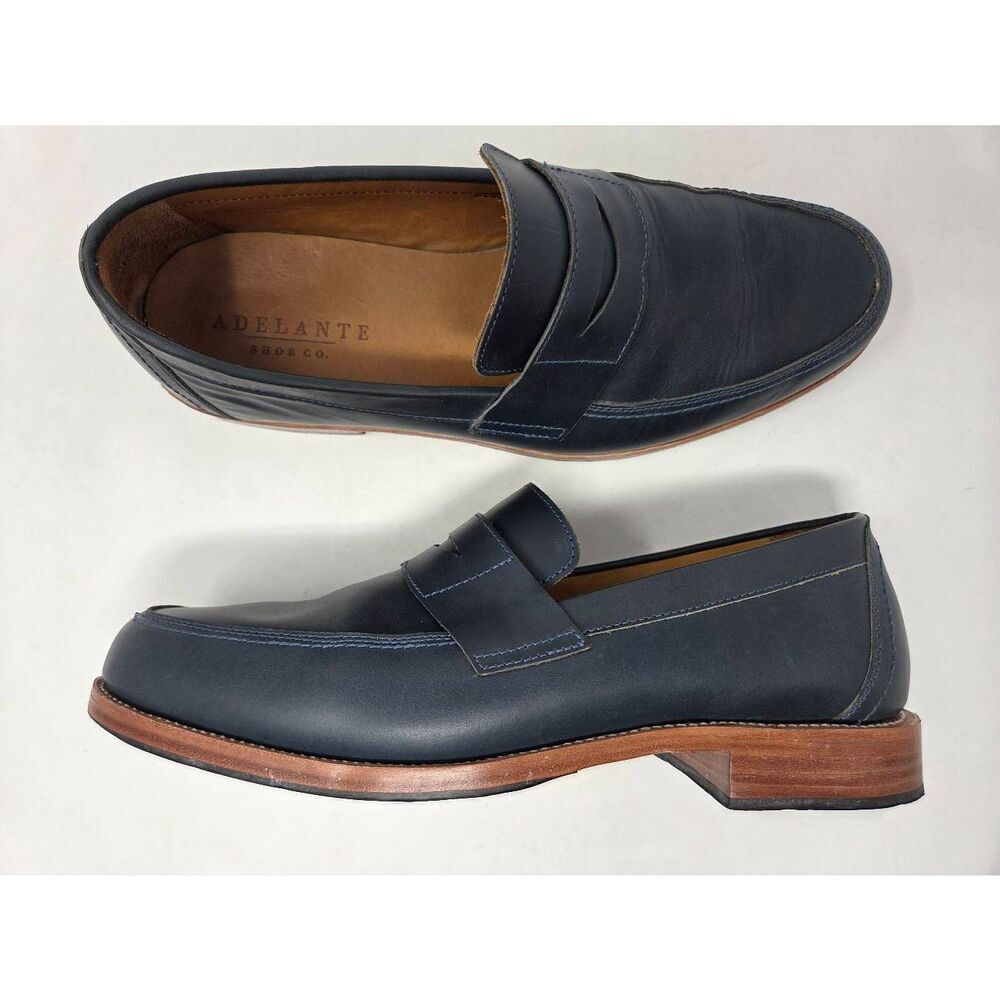 ADELANTE SHOE CO. LUCA PENNY LOAFERS BLUE LEATHER MENS SIZE 11 E WIDE